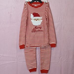 Red and White Striped Santa Tee and Matching Pants Pajama Set size 8